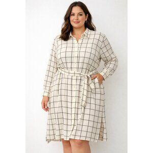🖤 Michael Michael Kors Windowpane Plaid Belted Shirt Dress XXL 🖤